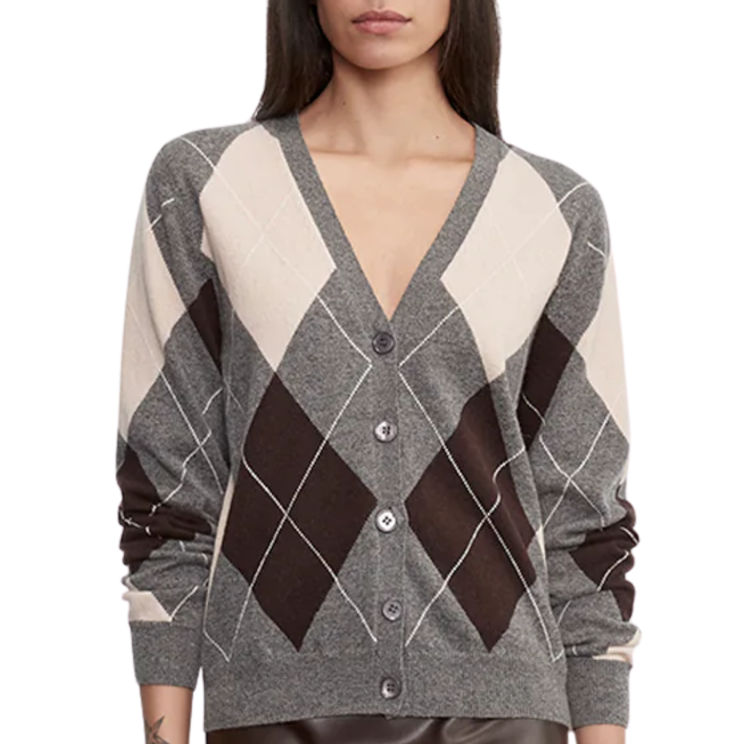 Knit Cashmere Cardigan in Argyle
