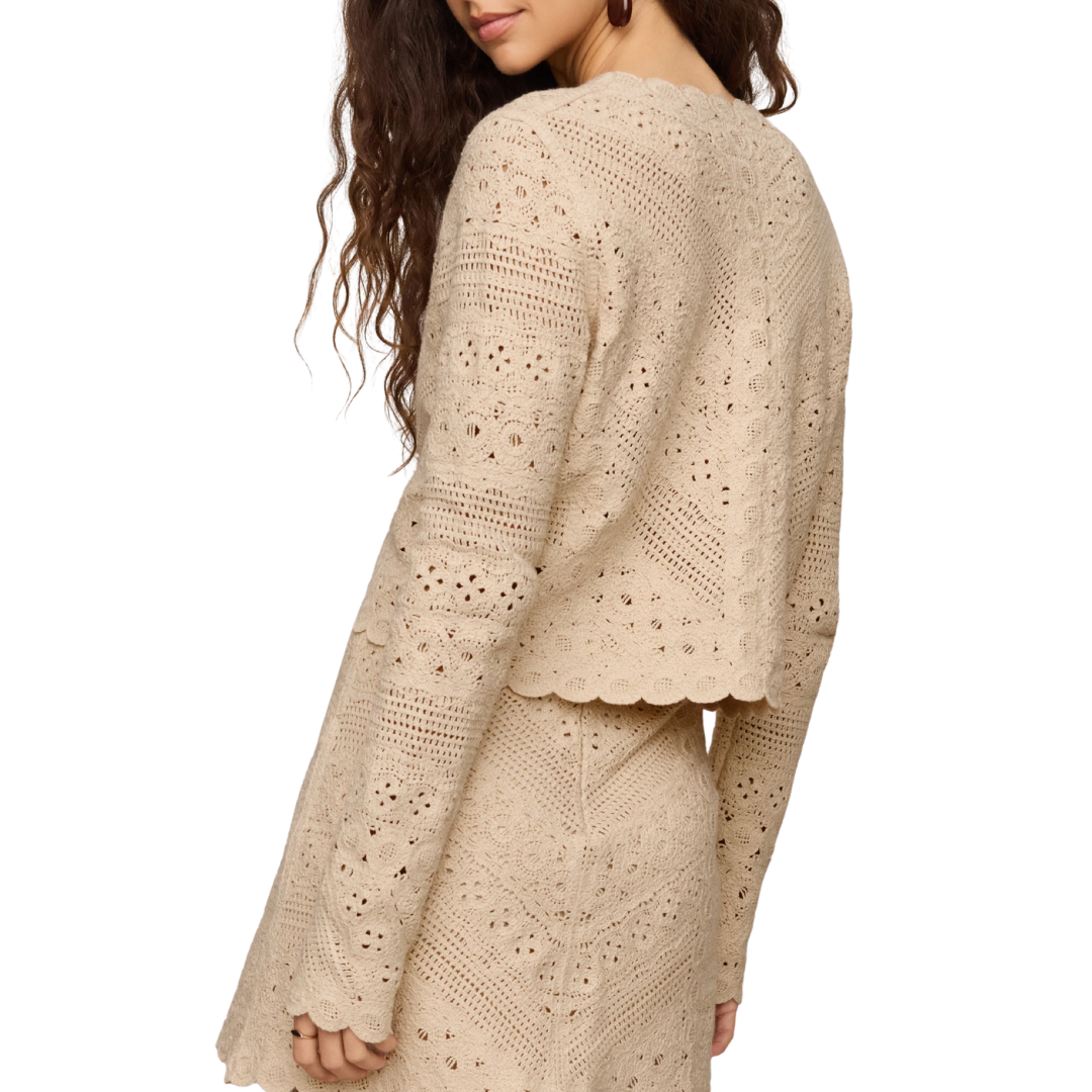 Cressa Cropped Crochet Cardigan in Natural