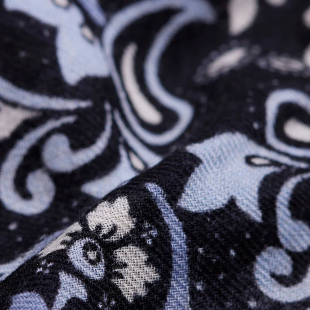 Bandana Flowers Wool Cashmere in Black