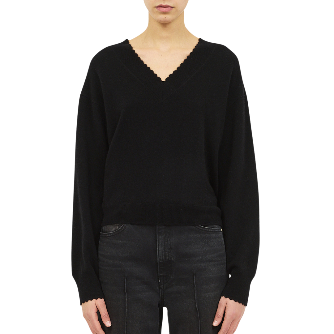 Mona V-Neck Cashmere Pullover in Noir
