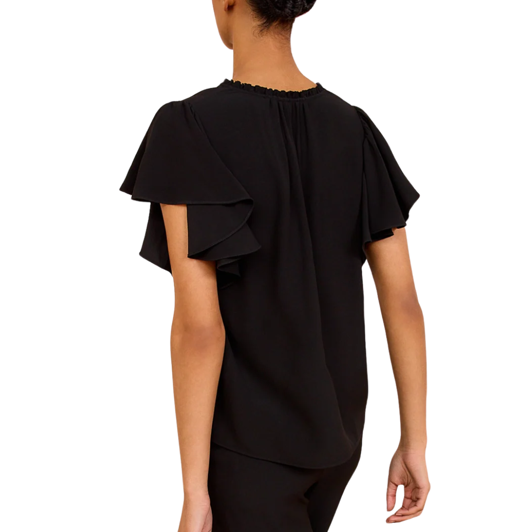 Lilo Flutter Sleeve Blouse in Noir