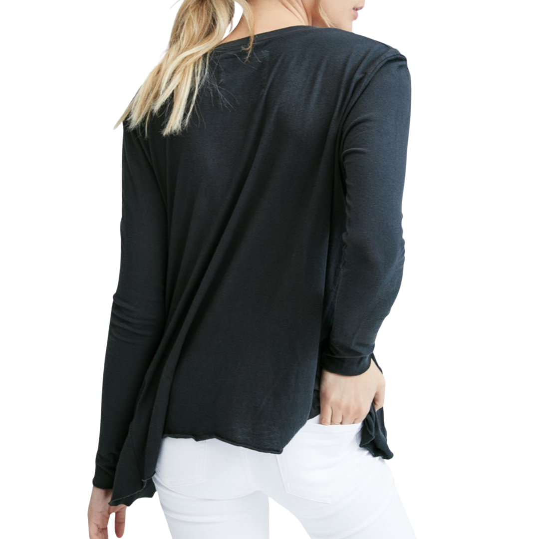 Deep V Long Sleeve Tee in Black