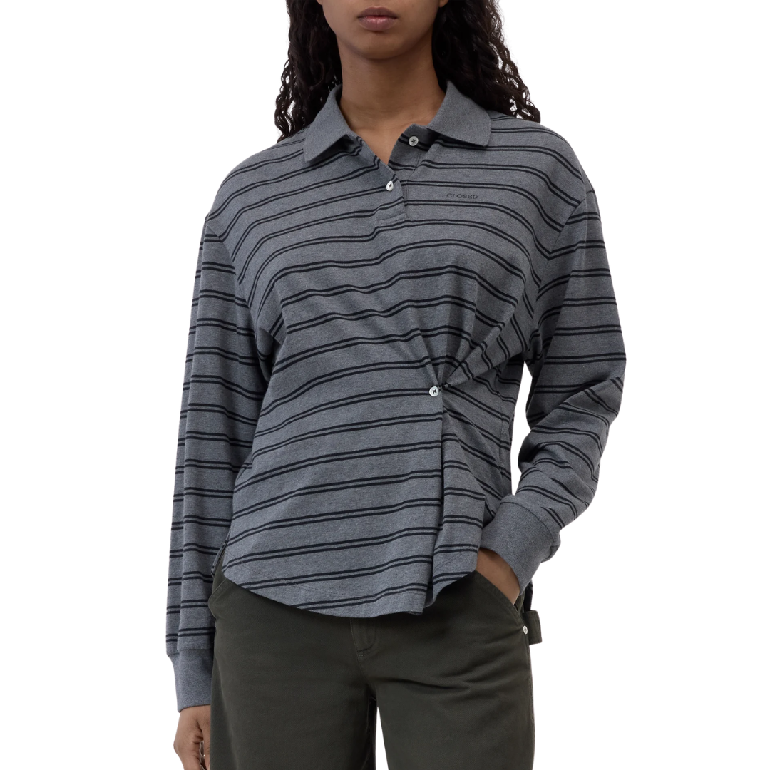 Polo Top With Wrap Detail in Dark Grey Melange