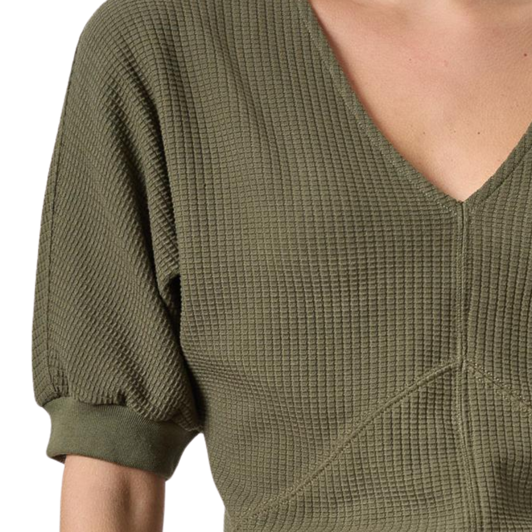 Seamed V-Neck Top in Olive