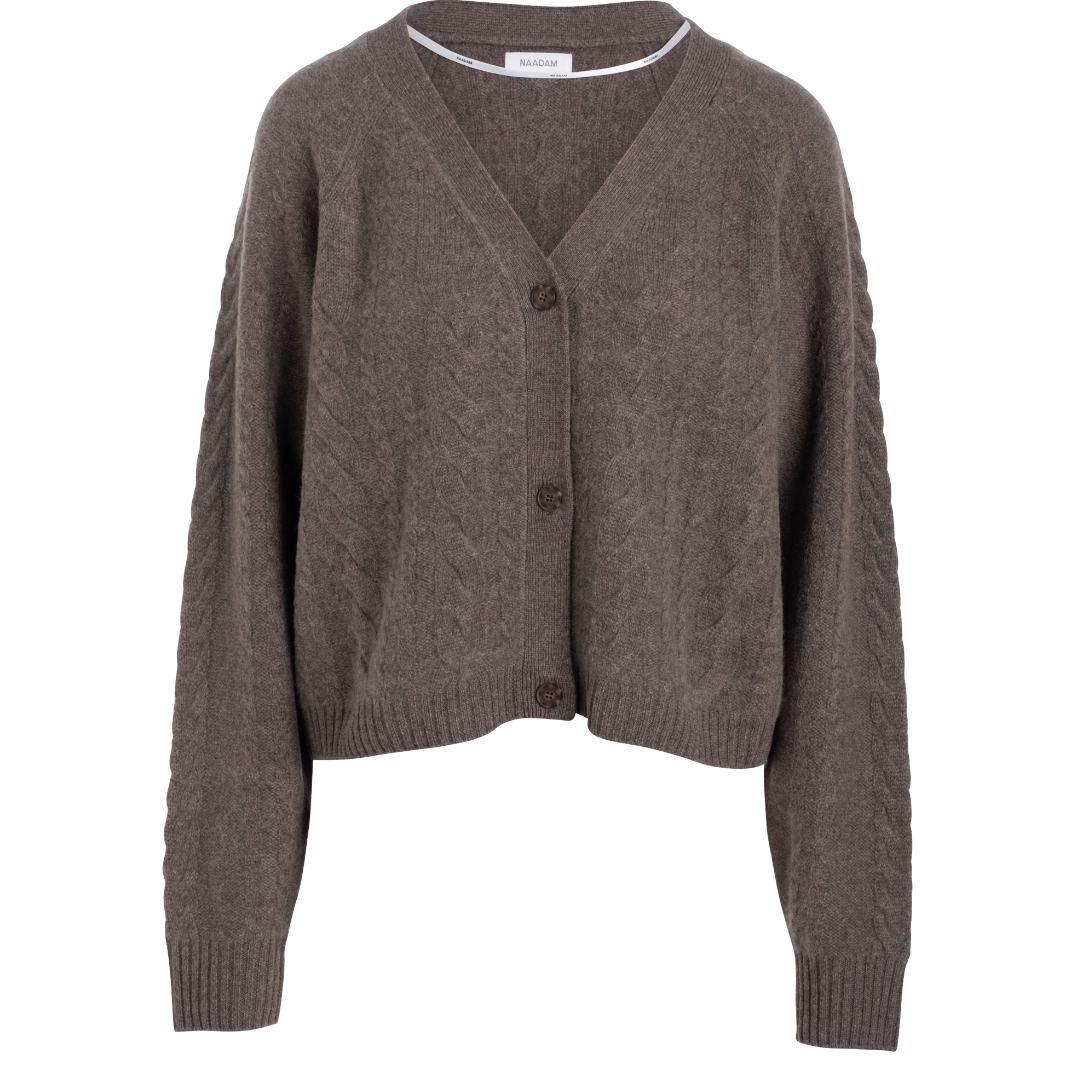 Cashmere Airy Cable Cardigan in Cacao