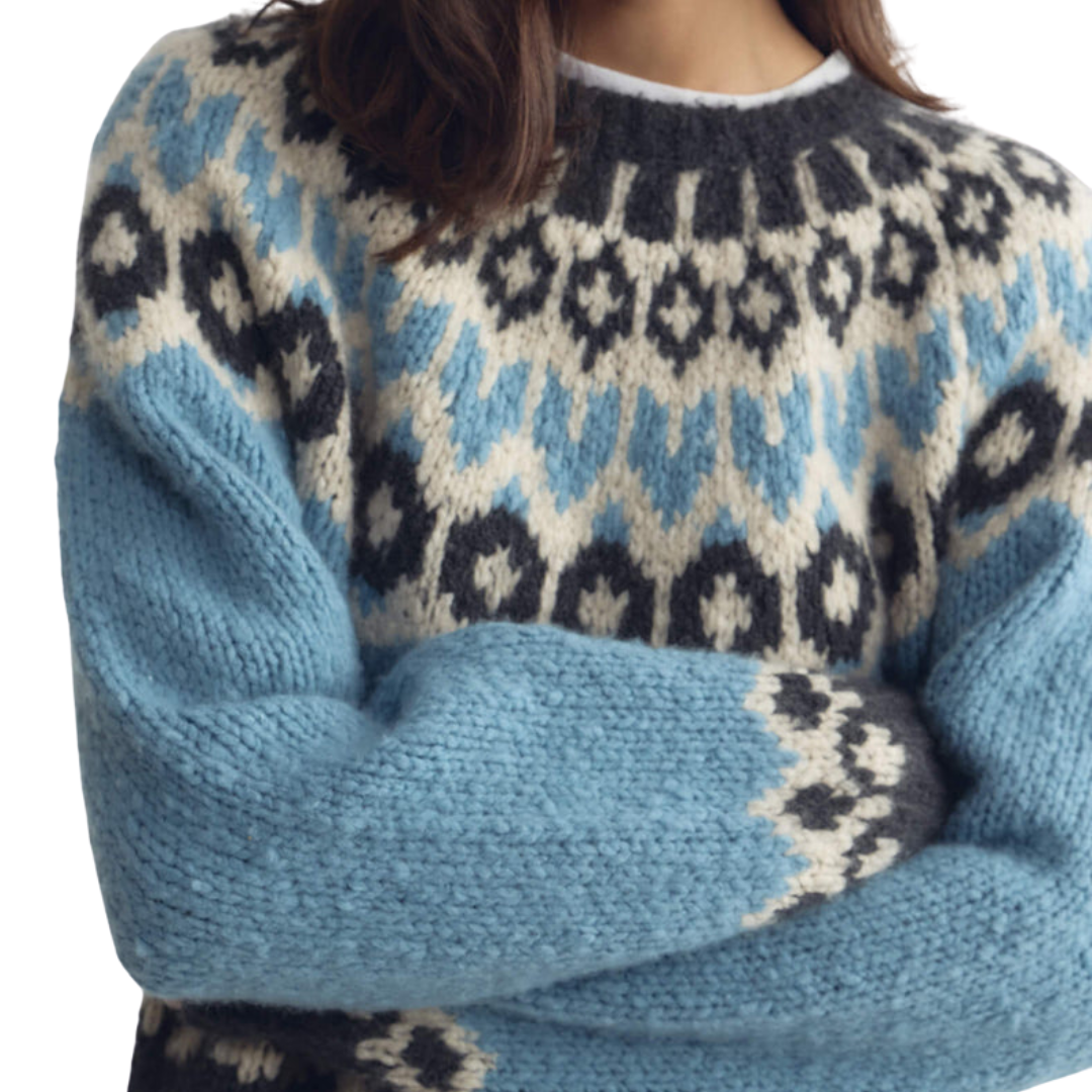 Isaline Fair Isle Cashmere Sweater in Iceberg Blue Fair Isle