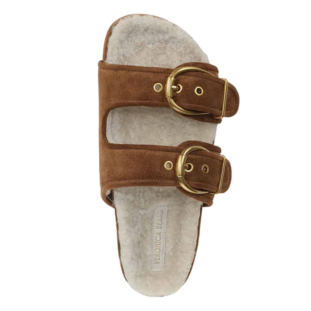 Prue Shearling Buckle Sandal in Hazelwood
