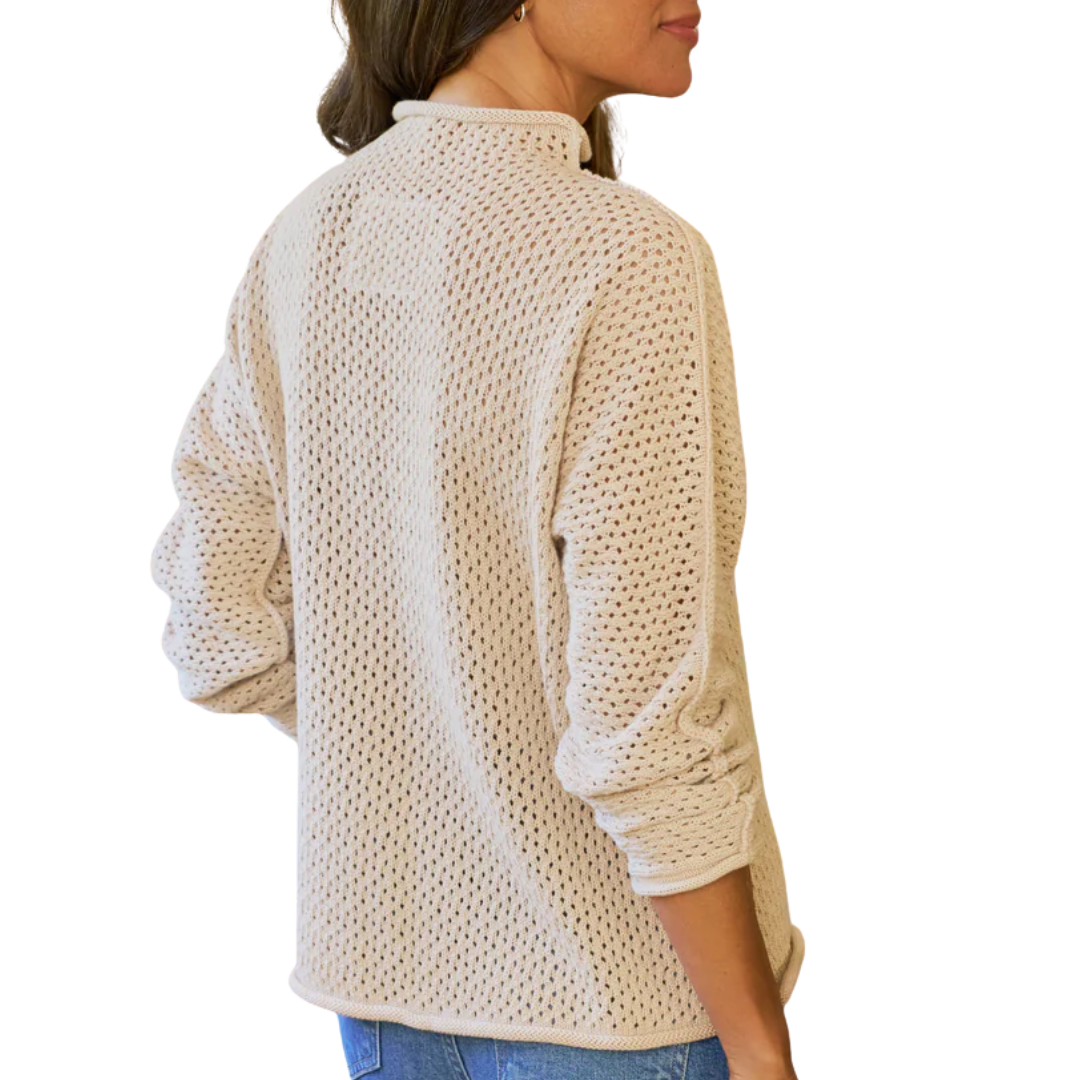 Monterey Pointelle Rolled Funnel Neck Sweater in Sand