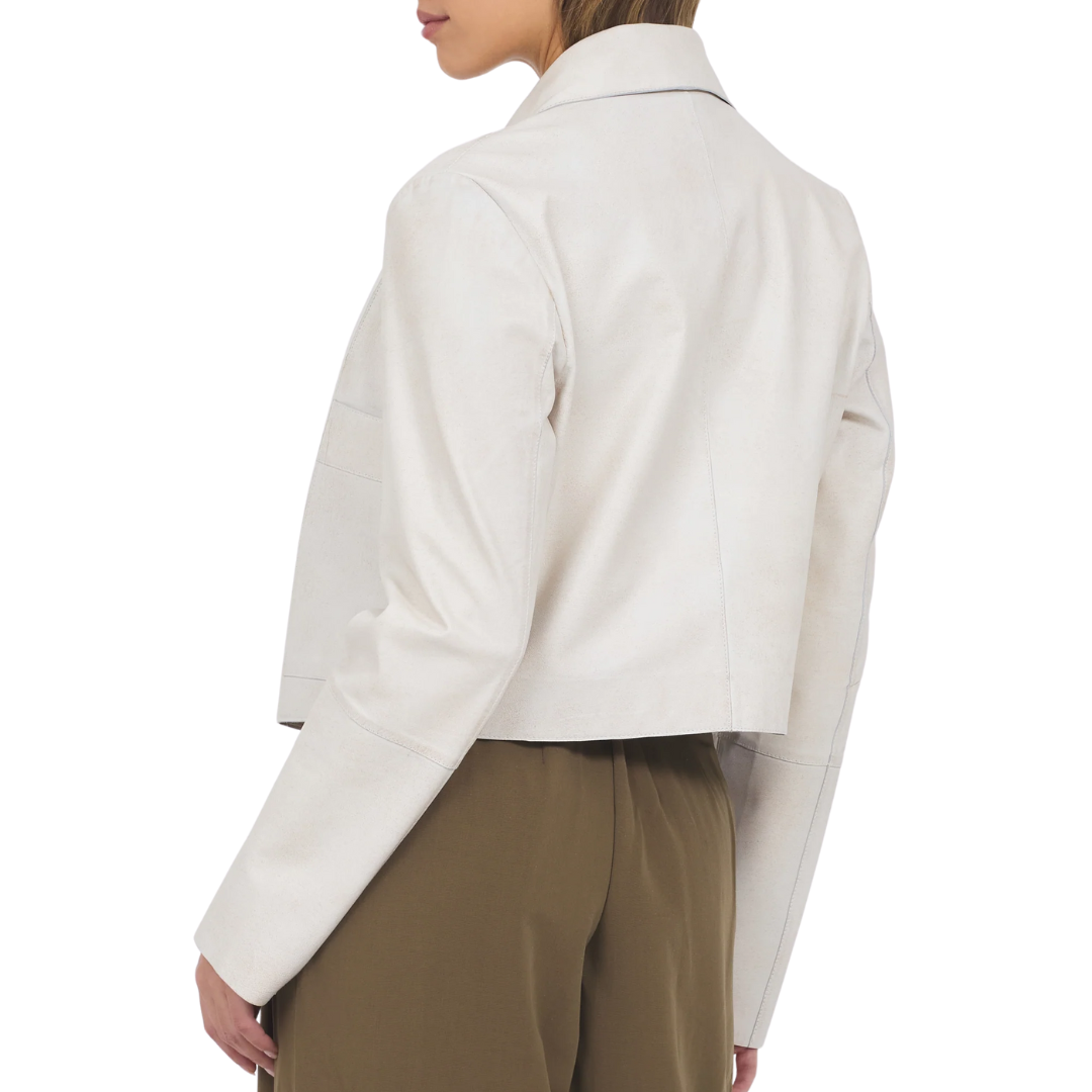 Simona Vintage Leather Jacket in Coconut