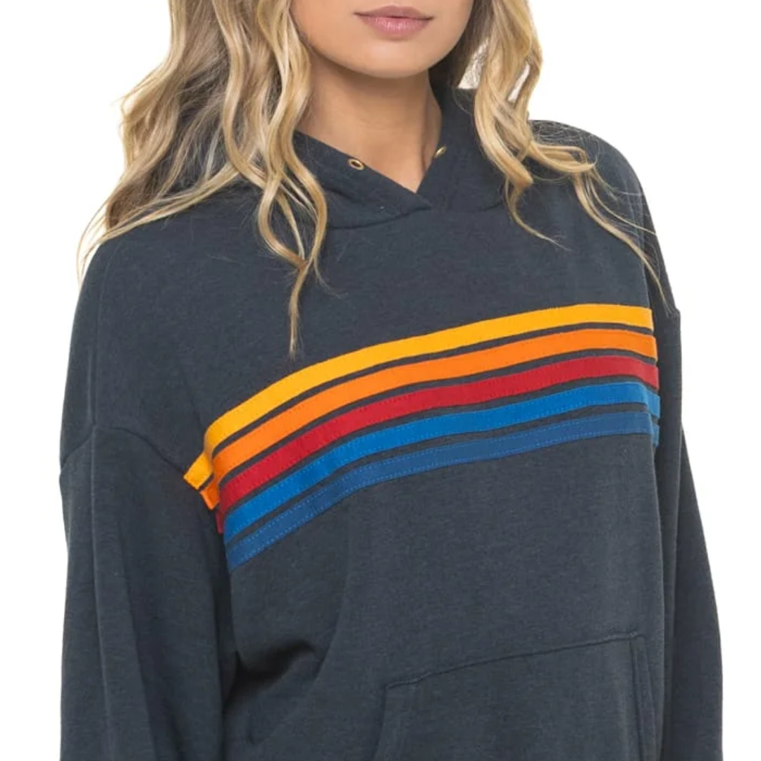 5 Stripe Relaxed Pullover Hoodie in Charcoal