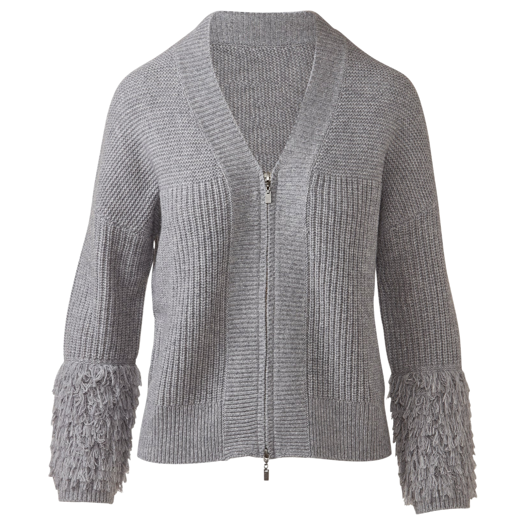 Fringe Sleeve Cardigan in Granite