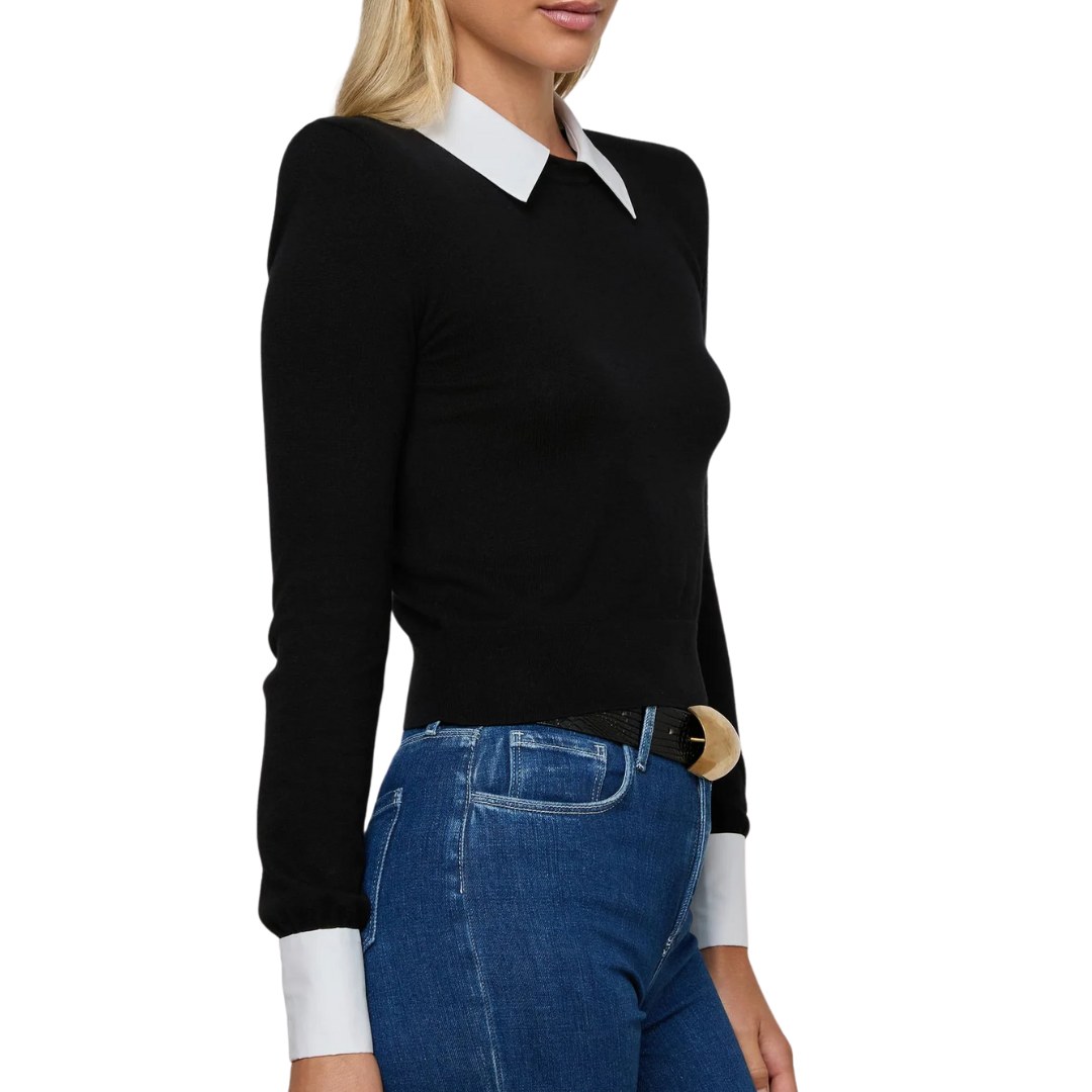 April Collared Pullover in Black/Gold Lion
