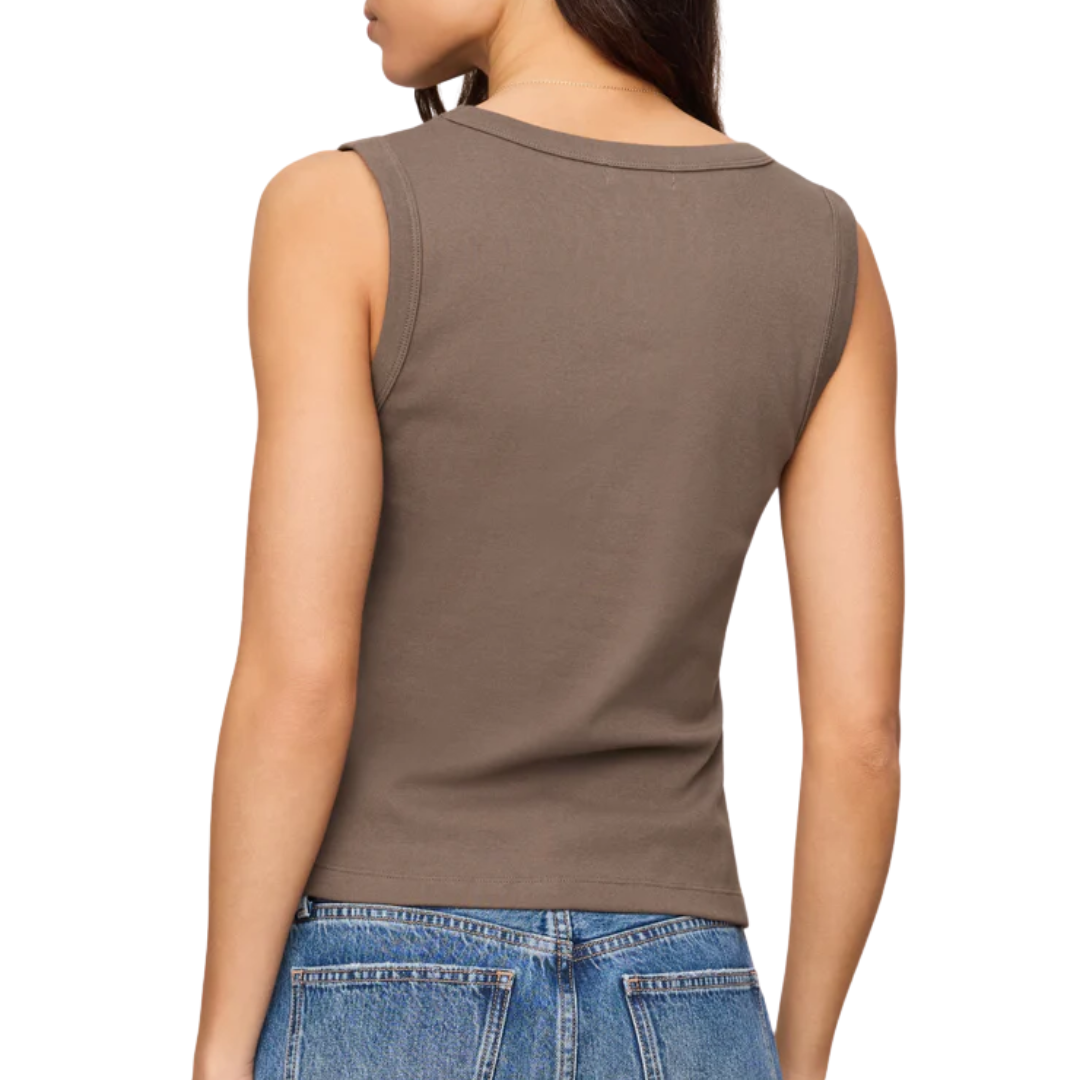Ellie Rib V-Neck Tank in Pebble Coast