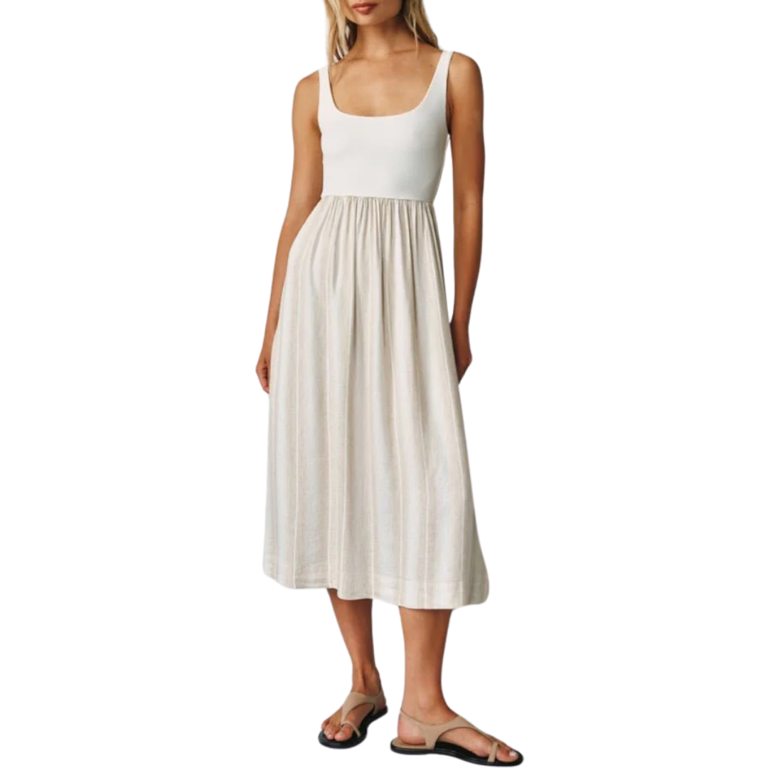 Sleeveless Knit Combo Dress in Positano Sand Stripe