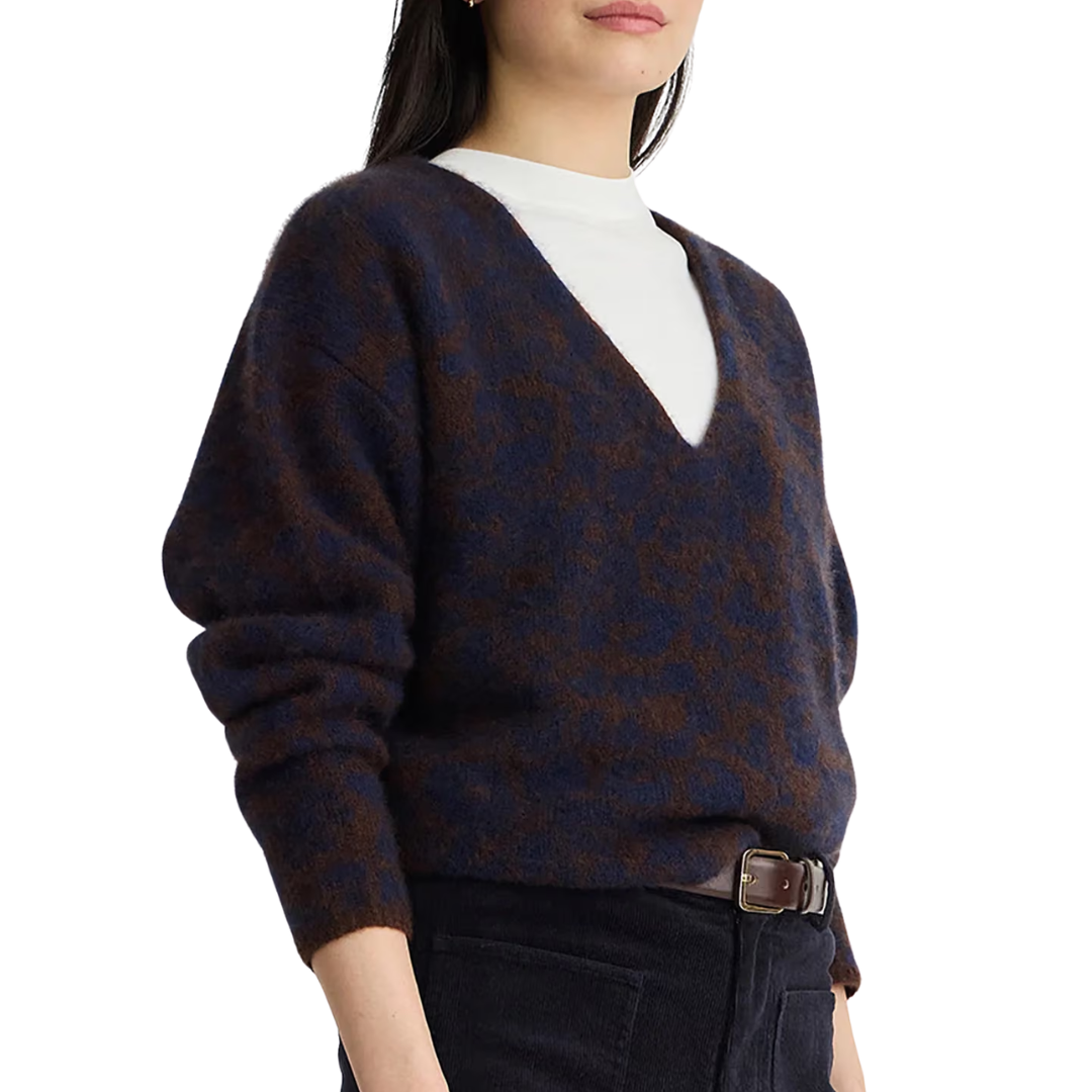 Softest Silk Cashmere V-Neck in Leo Floral Midnight