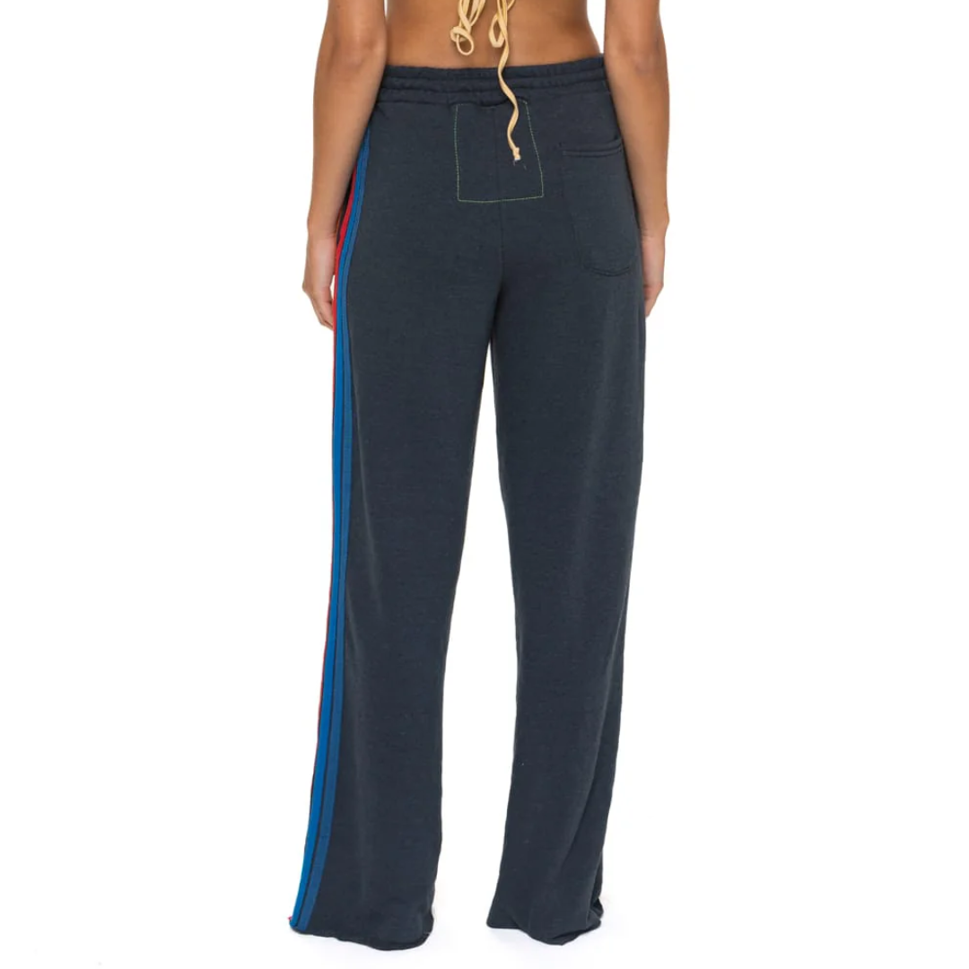 5 Stripe Wide Leg Pocket Sweatpants in Charcoal