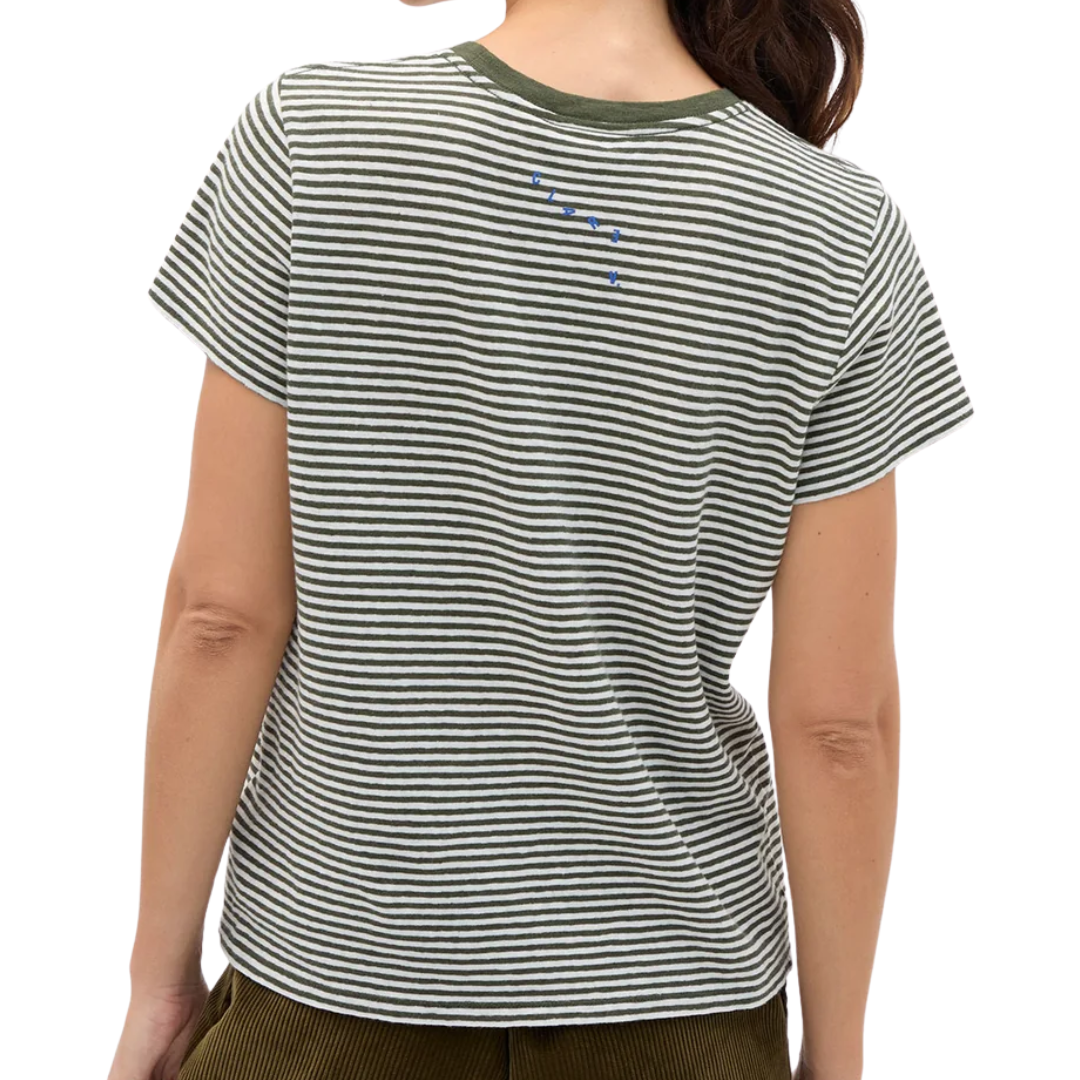 Classic Tee in Army/Cream Mini Stripe w/ Cobalt Oui