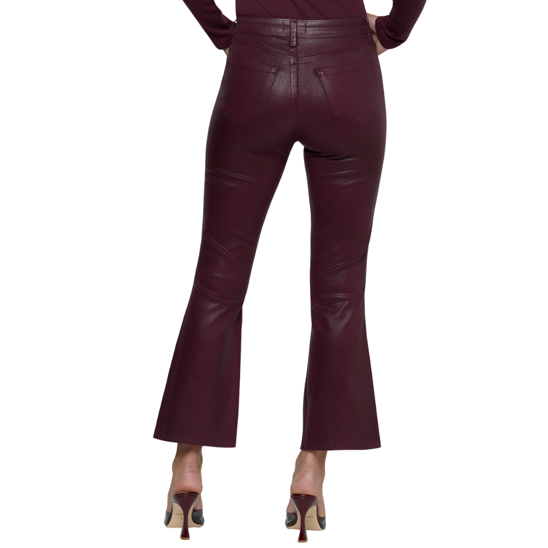 Kendra Coated Cropped Flare Jean in Deep Sangria Coated