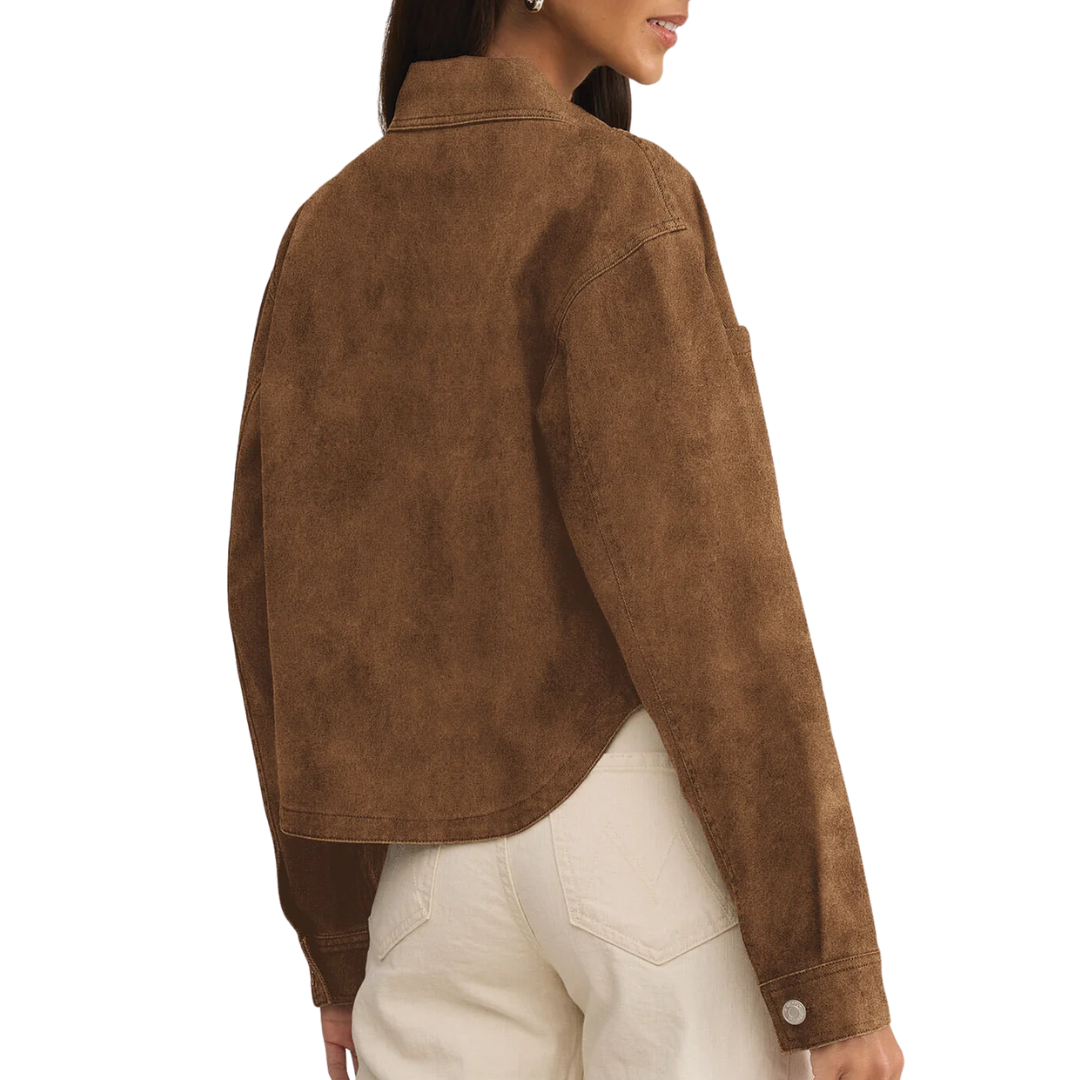 All Day Cropped Suede Jacket in Coconut