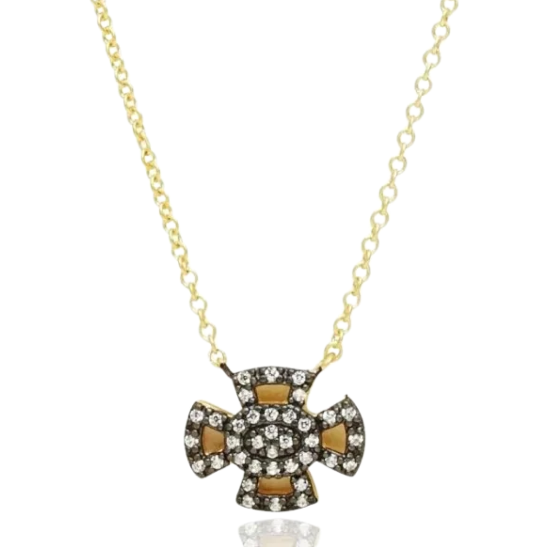 Pav̩é Cross Pendant Necklace in Gold & Black