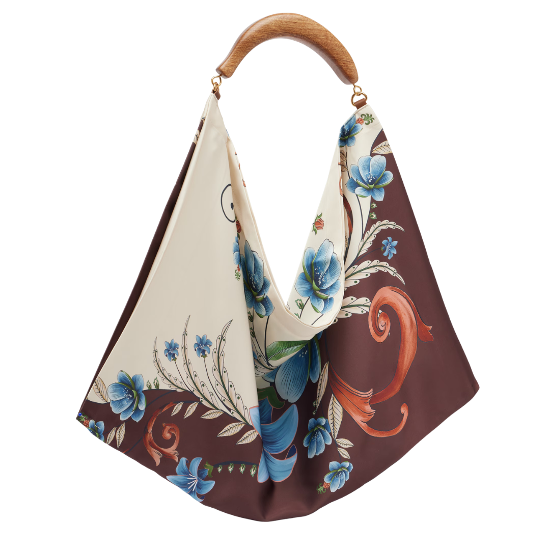 Satin Scarf Large Bag in Millena Off White