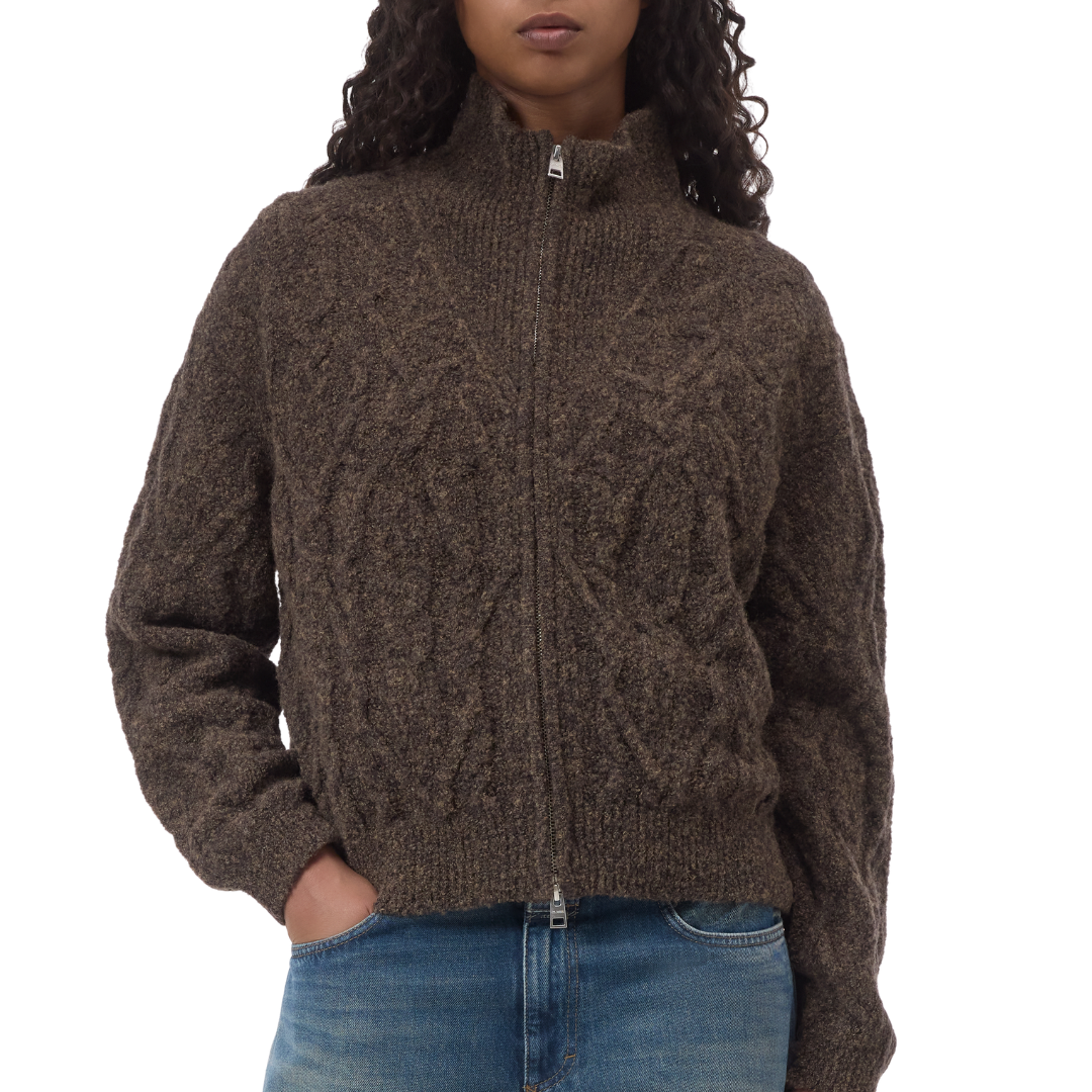 Cable Knit Cardigan in Mahogany Brown
