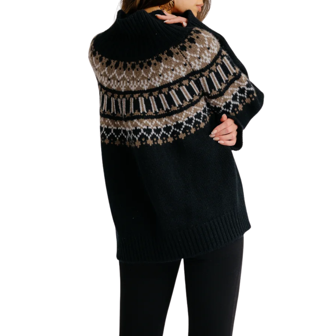 Scottie Slouchy Fair Isle Mock in Black