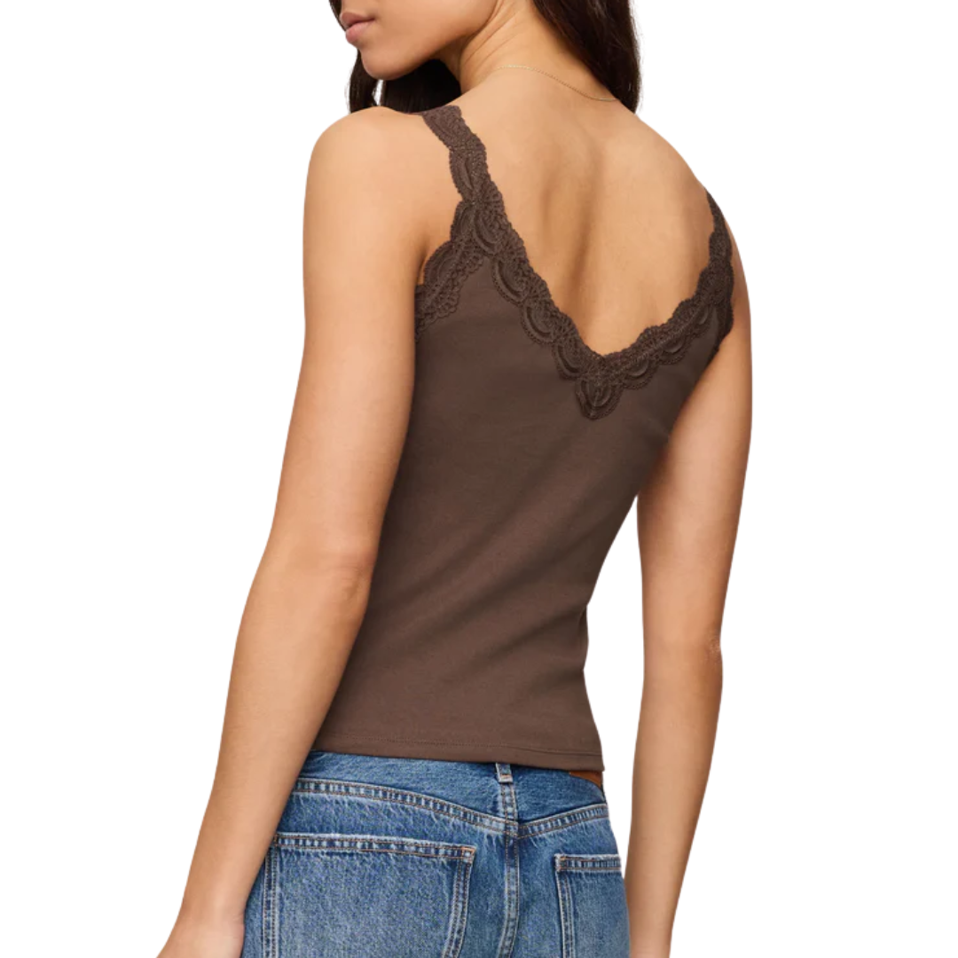 Eve Lace Trim Tank in Cocoa Latte