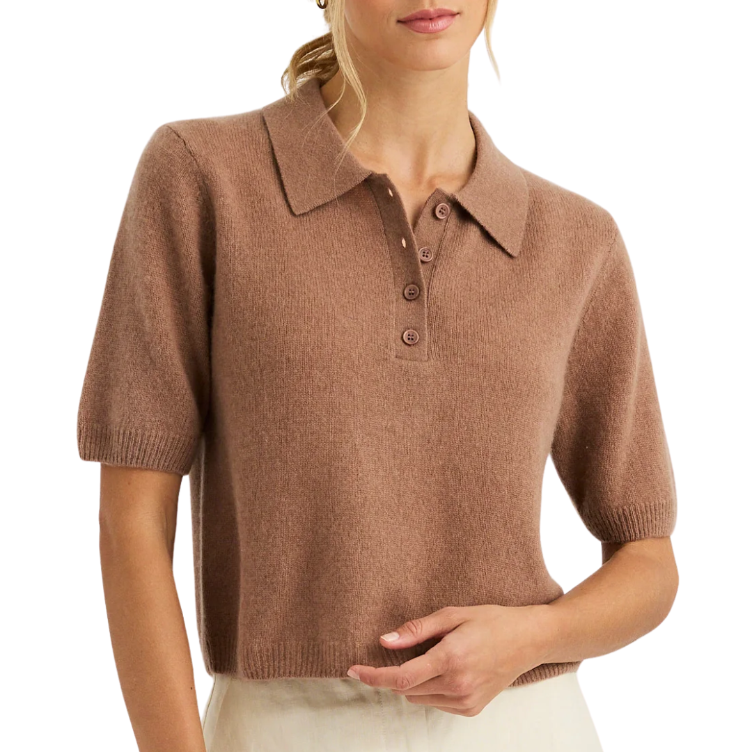 Summer Cashmere Polo in Saddle