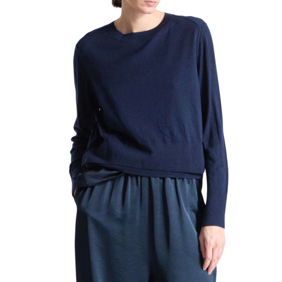 Elodie Layered Crewneck Knit in Navy
