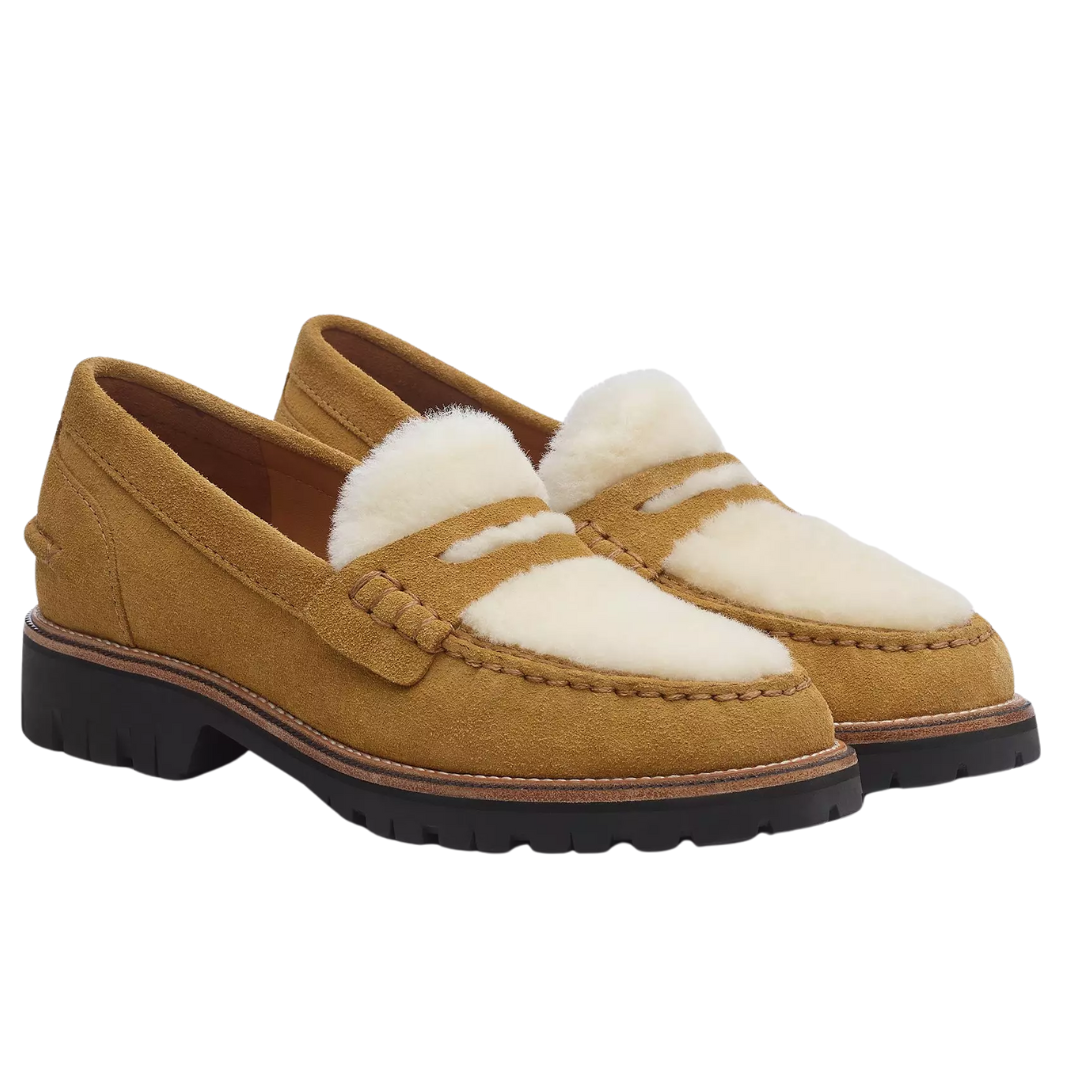 Corey Suede Shearling Loafers in Caramel