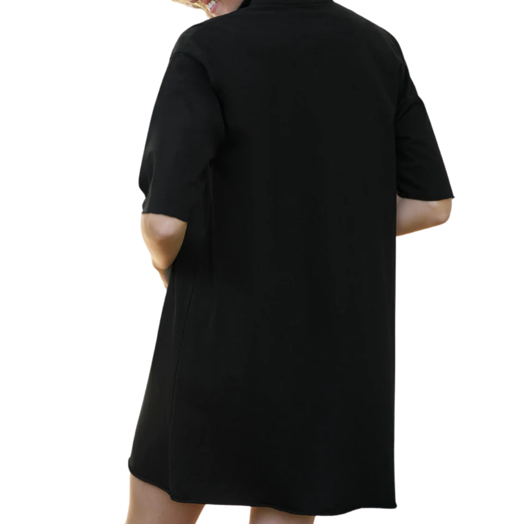 Mini Emma Popover Henley Dress in Black