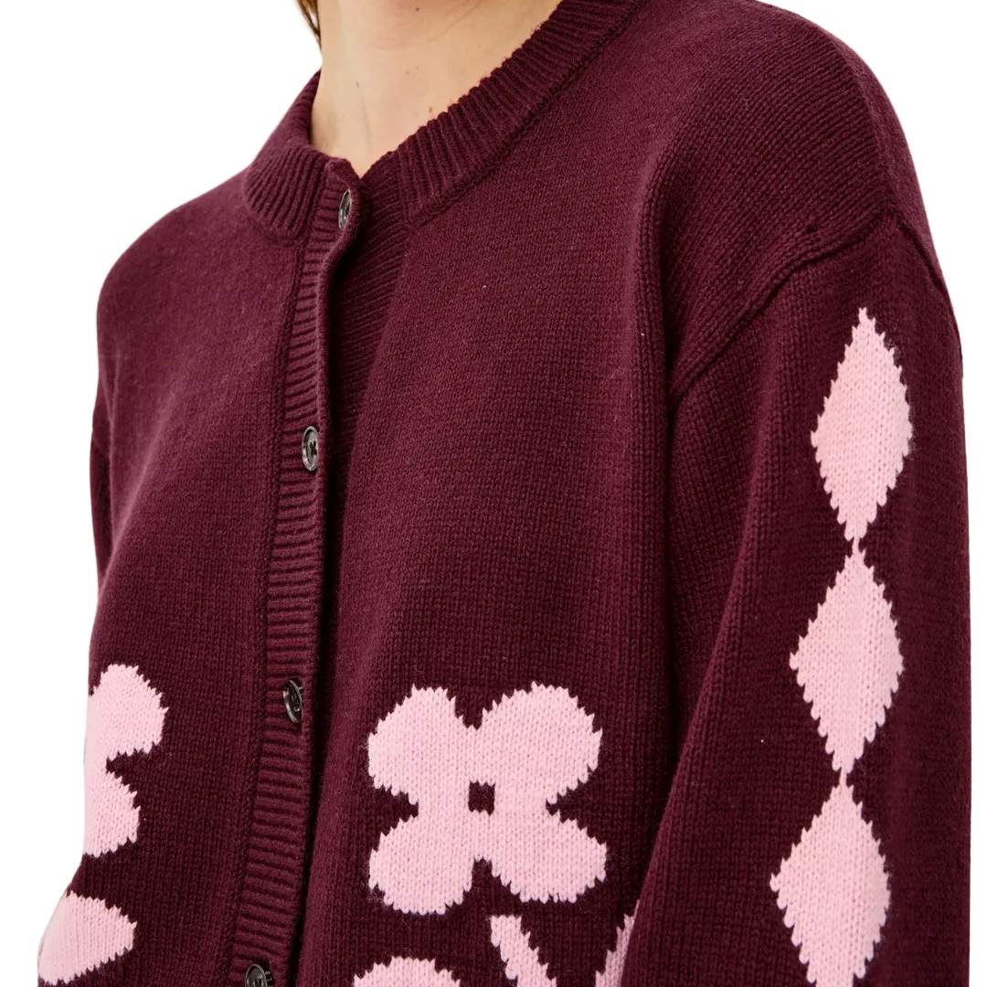 Mavie Cardigan in Garnet Daisy