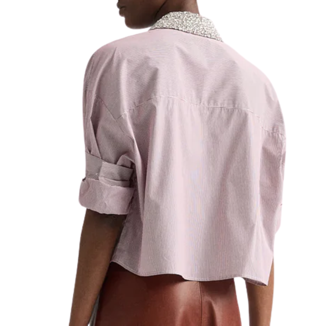 Next Ex Shirt with Crystal Collar in White/Wine
