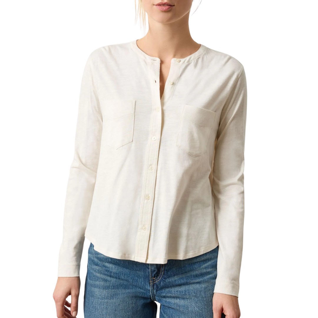 Mandarin Collar Button Down Top in Talc