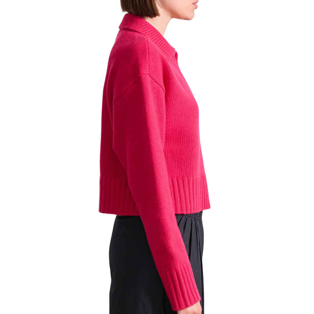 Split Neck Henley in Cerise