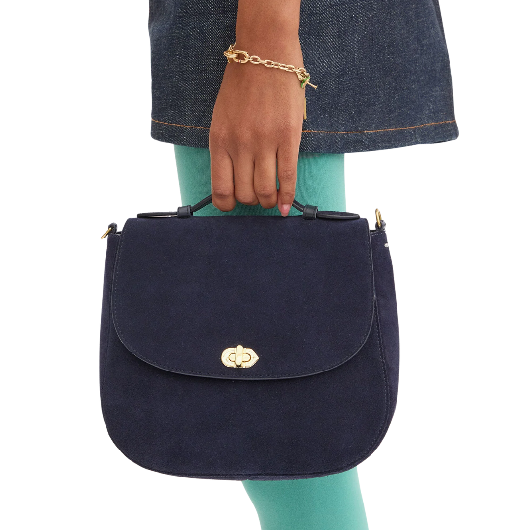 Turnlock Louis w/ Top Handle in Navy Suede