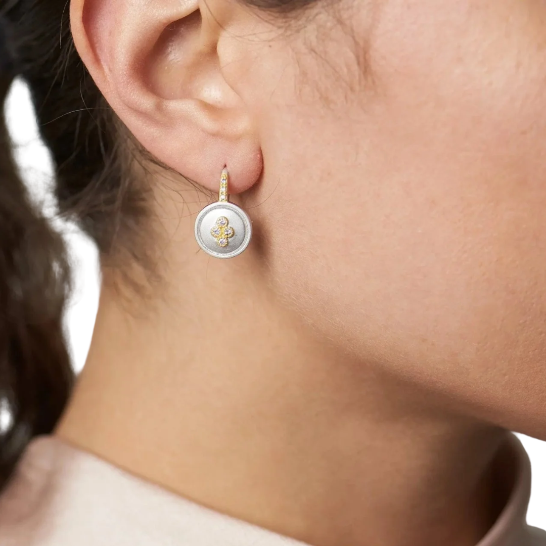 Armor of Hope Small Clover Leverback Earrings in Gold & Silver