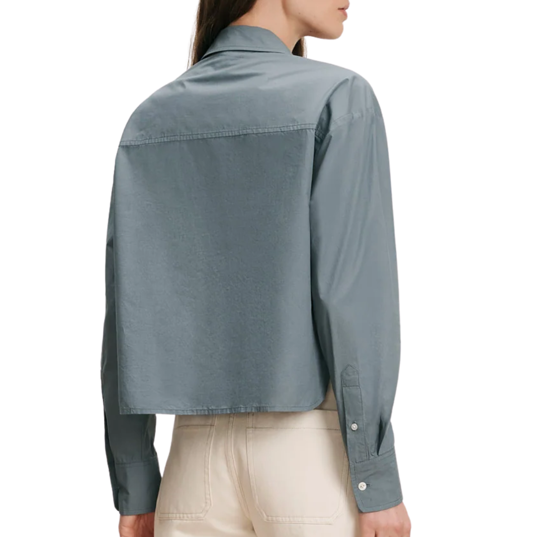 Aderes Beaded Button-Down Shirt in Blue Steel