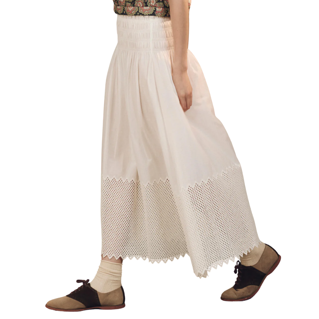 The Canary Skirt with Honeycomb Eyelet in White