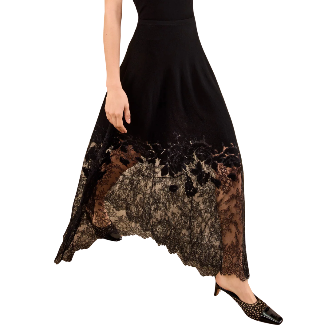 Josina Lace Midi Skirt in Noir