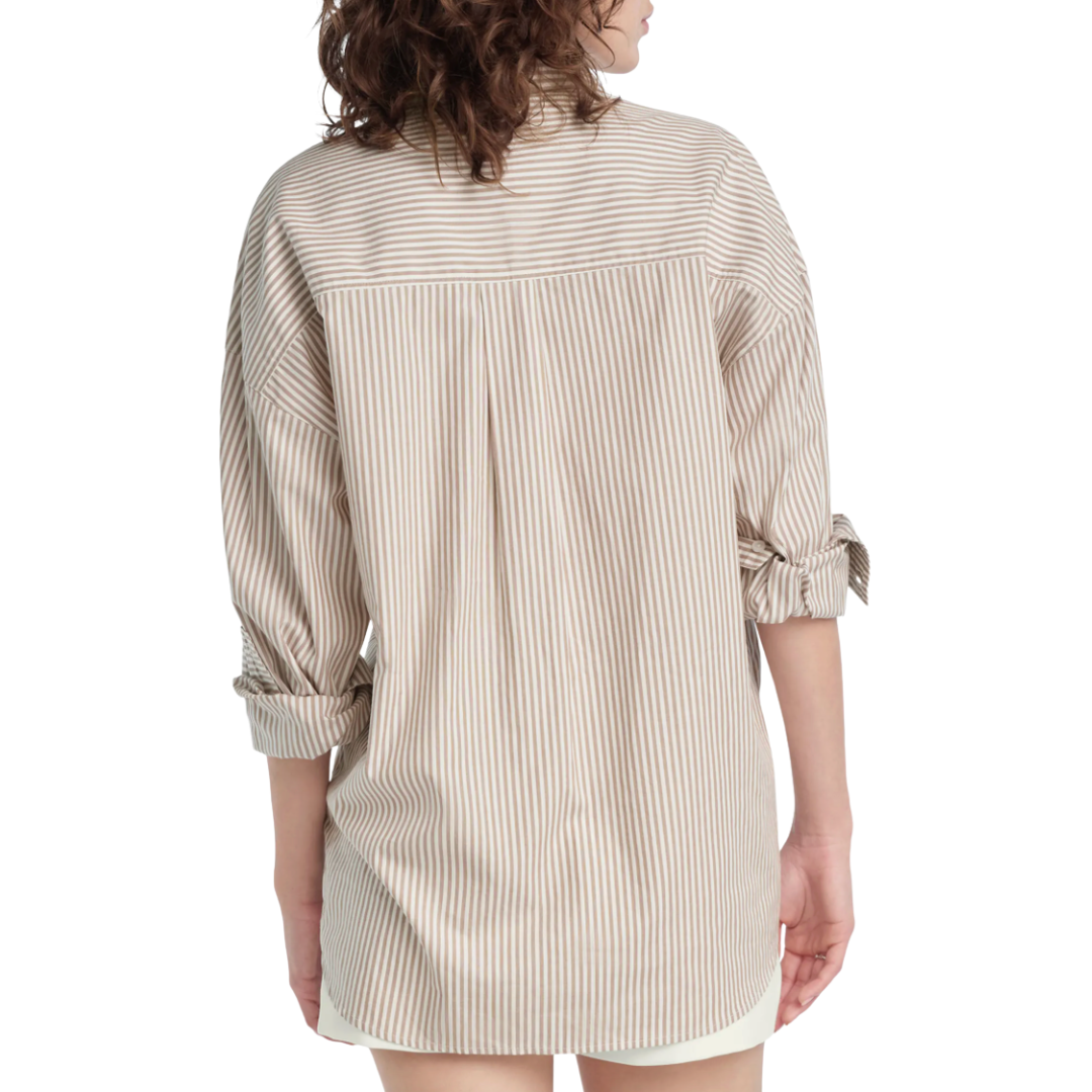 The Ex-Boyfriend Shirt in Soft Taupe Stripe