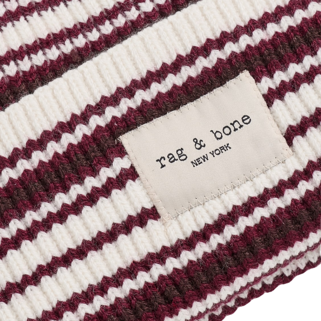 Blake Rib-Knit Stripe Beanie in Ivory Multi