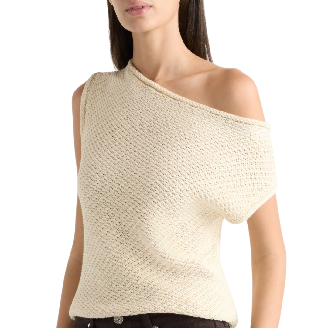 Chisa Textured Off-Shoulder Knit Top in Cream