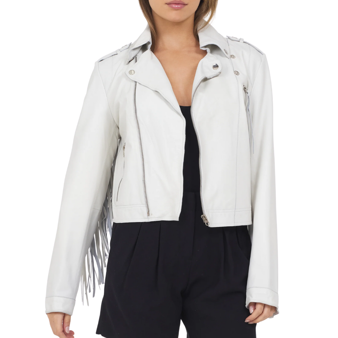 Tina Washed Leather Jacket in White