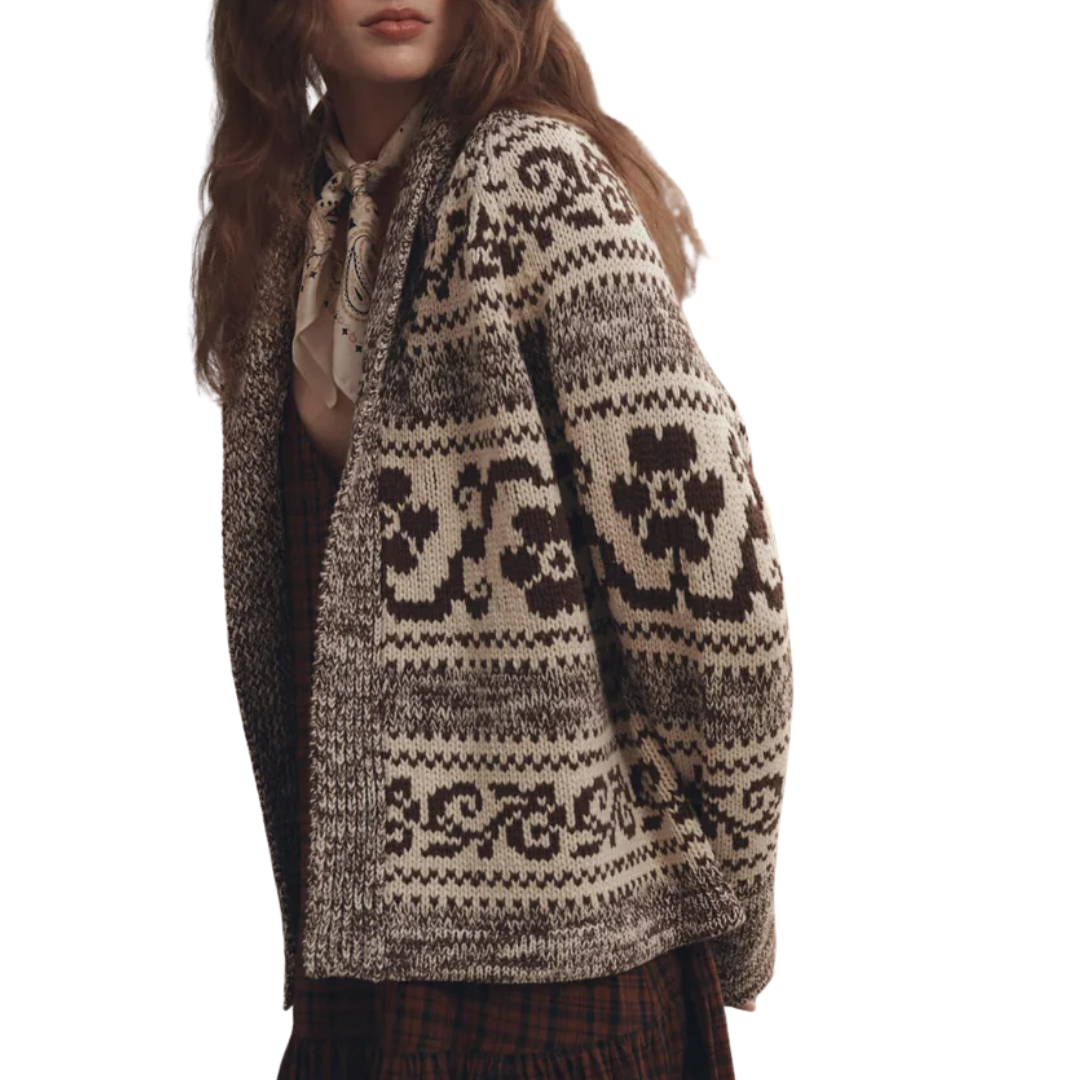 The Nordic Flower Lodge Cardigan in Marled Chestnut
