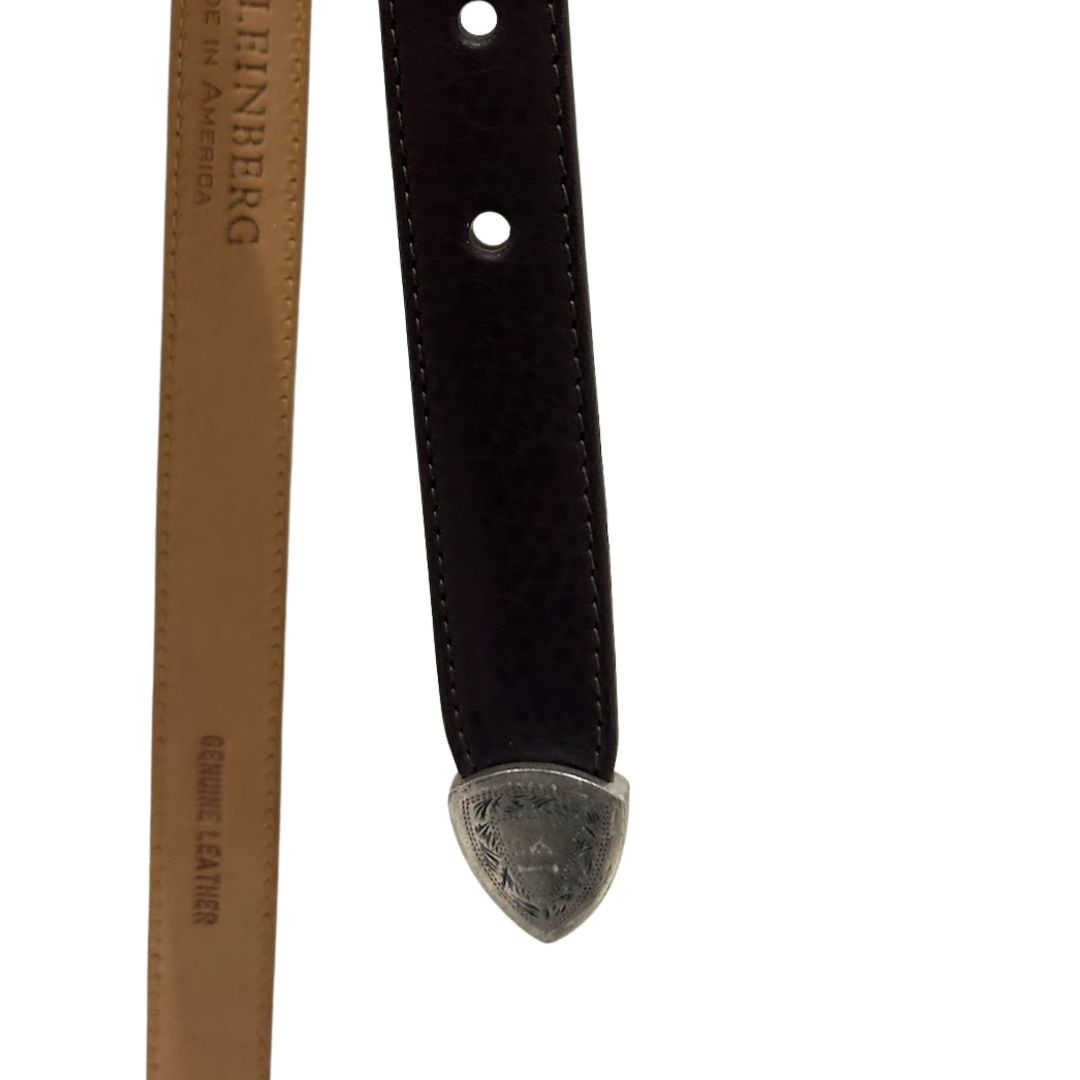 Dublin Calf Belt with Etched Antique Silver Tip in Chocolate