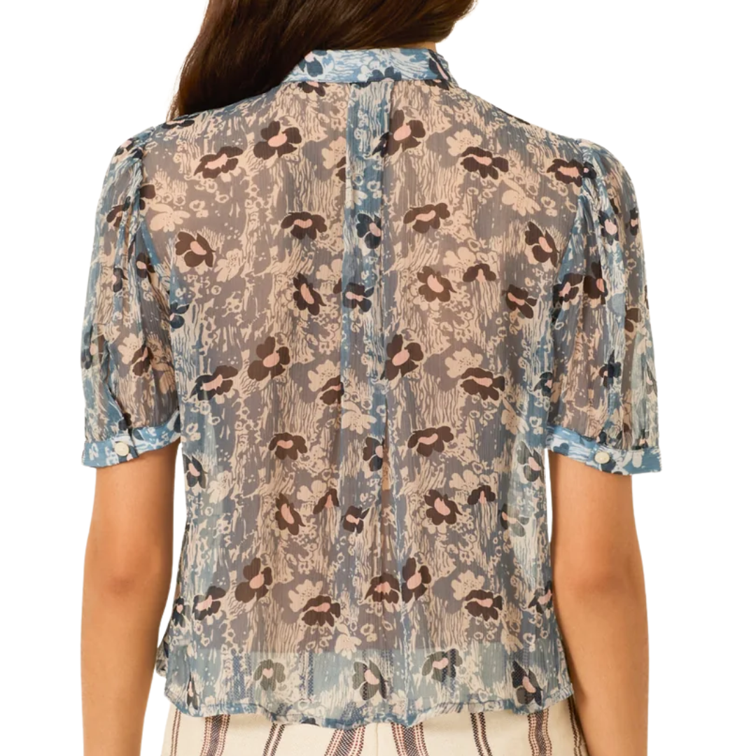 Chance Water Flower Shirt in Medium Blue