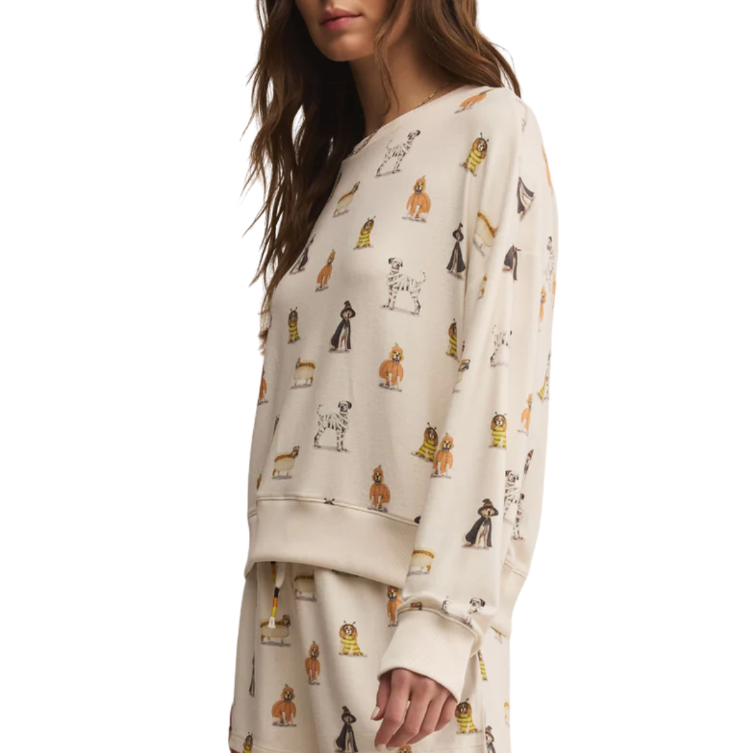 Elle Pup Long Sleeve Top in Vanilla Ice
