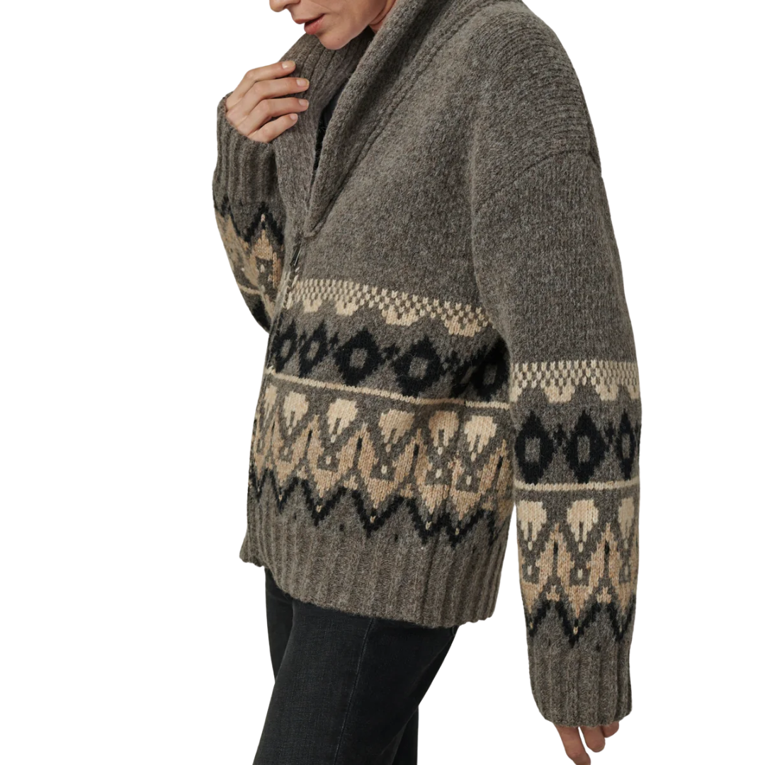 Inga Fairisle Cardigan in Charcoal Brown
